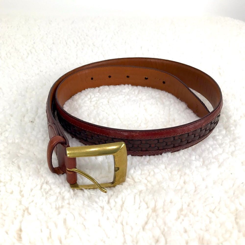 Arden Leather Co. Italian Calf Basketweave Brown Leather Belt
